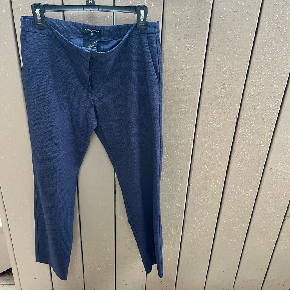 EUC Mario Serrani Italy stretch patterned monogram navy trousers pants